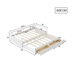 Okwish Lit Gigogne 90/180x190 cm Bois Blanc avec Tiroirs et Sommier À Lattes, Multifonction pour Chambre enfant, Blanc Online