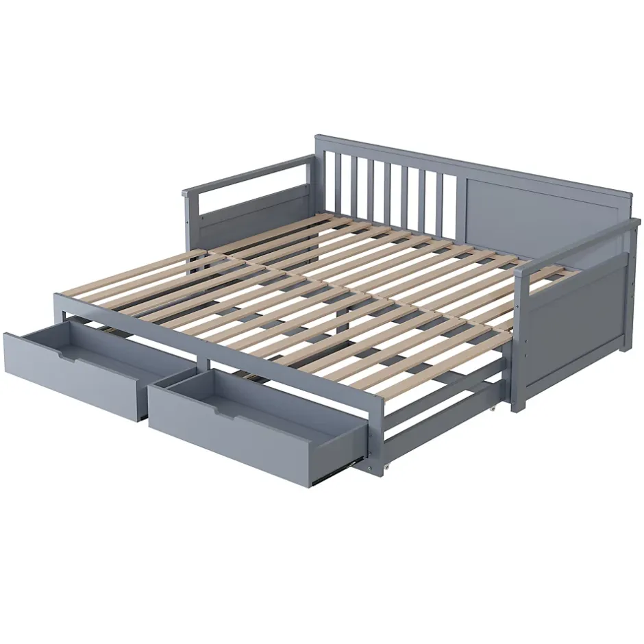 Okwish Lit Gigogne 90/180x190 cm Bois Gris avec Tiroirs et Lit Sur Roulettes, Multifonction pour Chambre enfant, Gris Discount