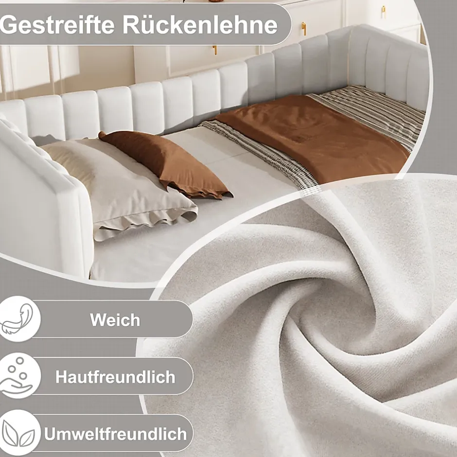 Okwish Lit gigogne 90x200 cm capitonné extensible 180x200 cm avec tiroir et sommier - 2 couchages - velours blanc - sans matelas Clearance