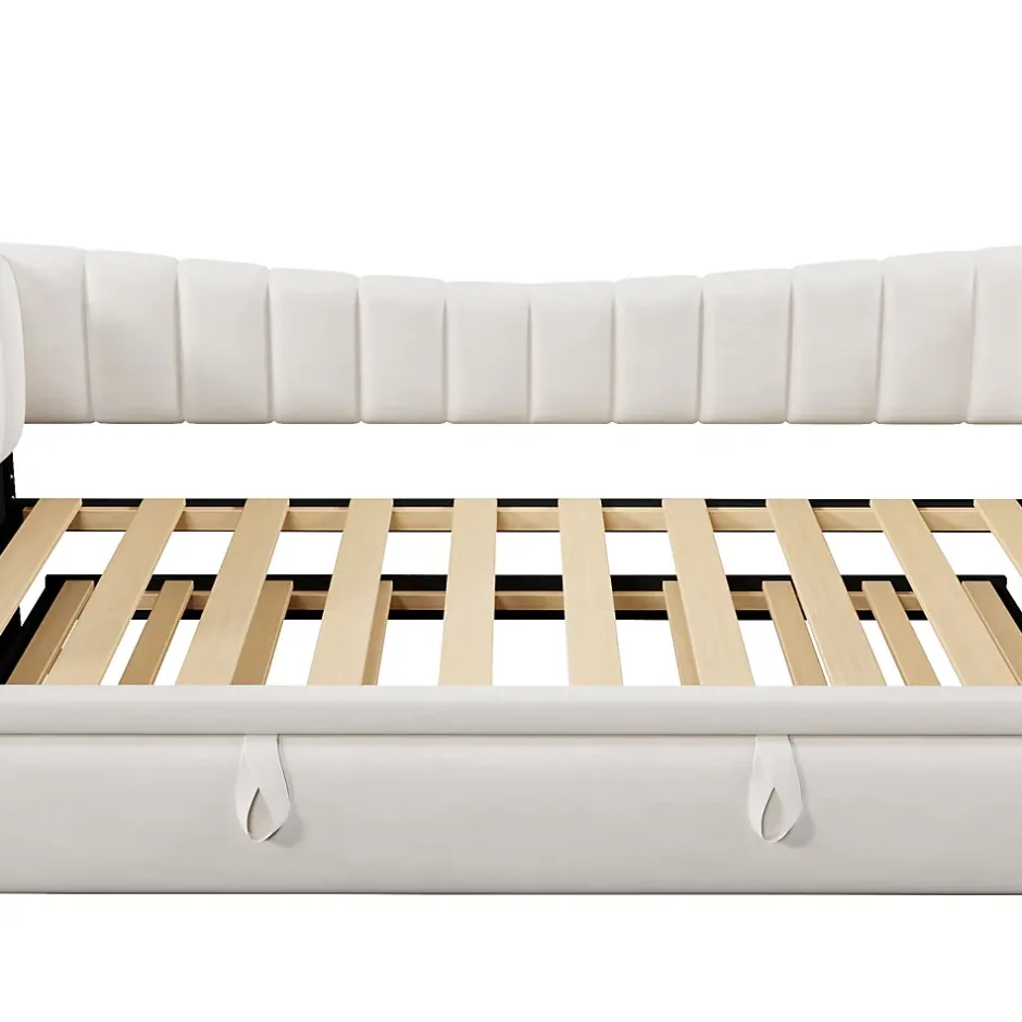Okwish Lit gigogne 90x200 cm capitonné extensible 180x200 cm avec tiroir et sommier - 2 couchages - velours blanc - sans matelas Clearance