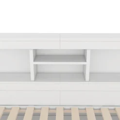 Okwish Lit gigogne 140x200 cm double avec tiroir coulissant, LED télécommandée, ports USB, prise électrique et rangement - blanc