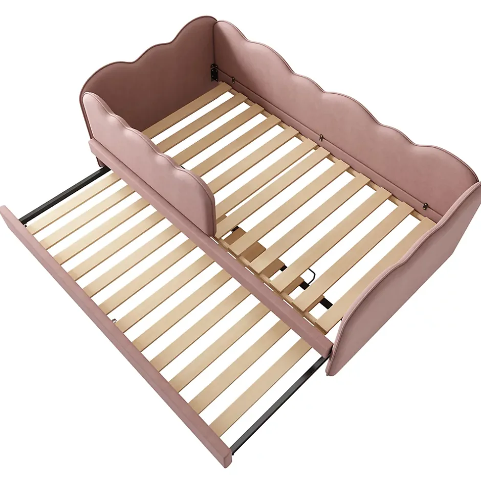 Okwish Lit Gigogne 90x190 cm, Lit Enfant Banquette avec Lit Tiroir et Sommier à Lattes, Design Moderne, Revêtement Velours Rose Online