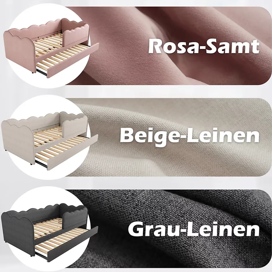 Okwish Lit Gigogne 90x190 cm, Lit Enfant Banquette avec Lit Tiroir et Sommier à Lattes, Design Moderne, Revêtement Velours Rose Online