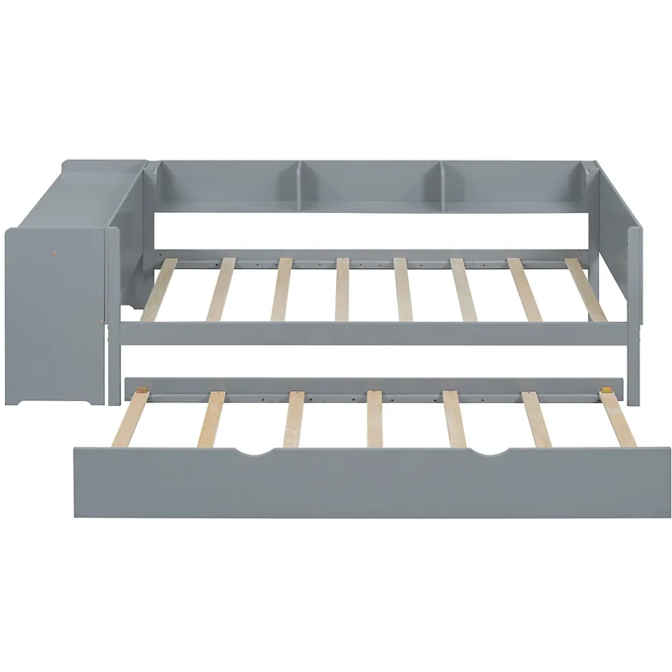 ProximaX Lit gigogne 90x200cm+90x180cm, avec petit bureau, trois étagères sur le côté du lit, gris Sale