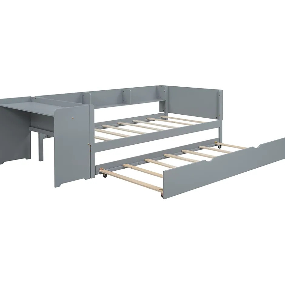 ProximaX Lit gigogne 90x200cm+90x180cm, avec petit bureau, trois étagères sur le côté du lit, gris Sale