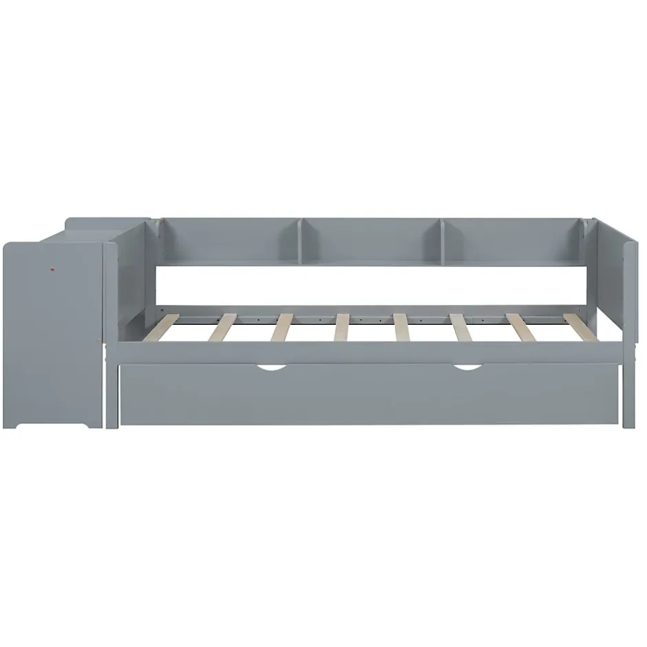 ProximaX Lit gigogne 90x200cm+90x180cm, avec petit bureau, trois étagères sur le côté du lit, gris Sale