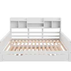 Okwish Lit Gigogne 90x190/140x200 cm avec Lit Tiroir et Tiroirs de Rangement, Bois Blanc, Sommier À Lattes pour Chambre enfant, Blanc