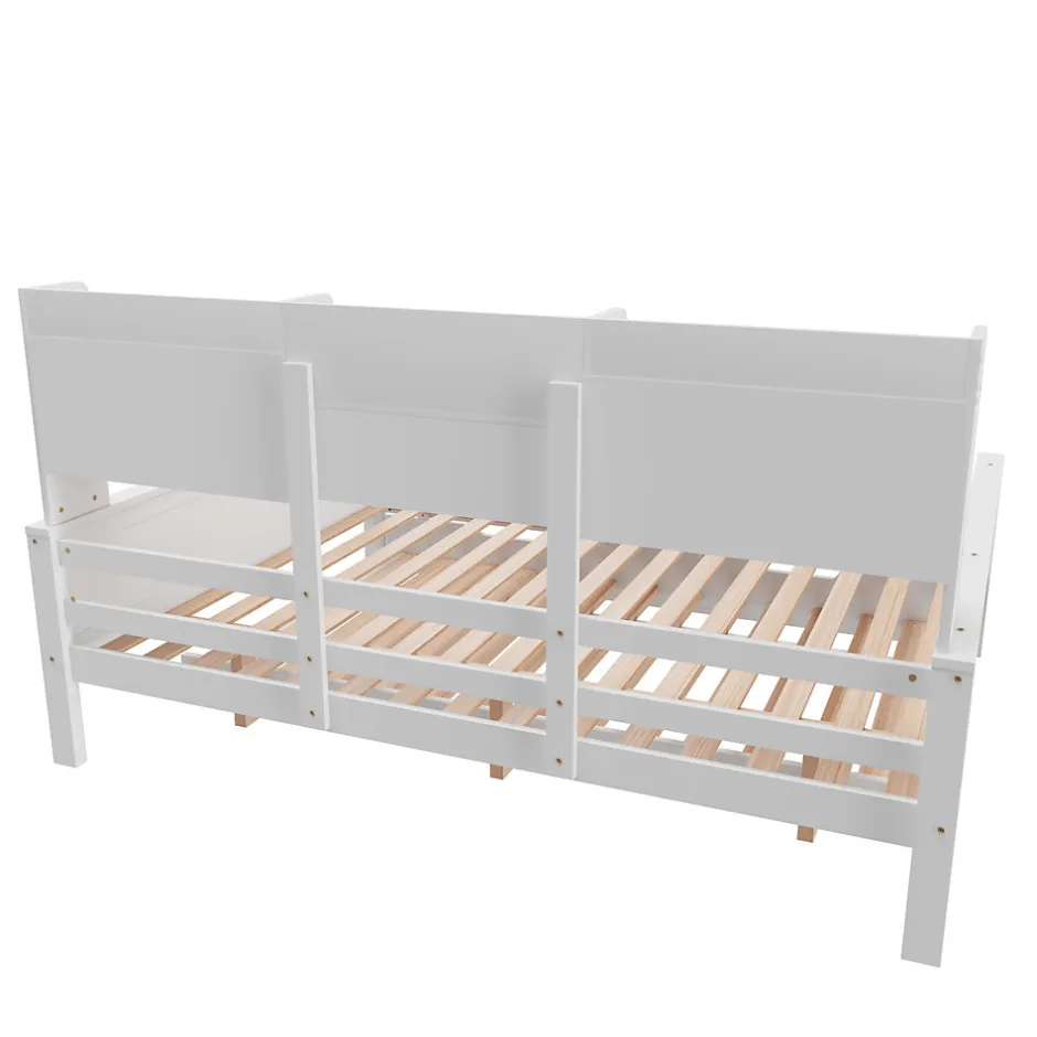 Okwish Lit Gigogne 90x190/140x200 cm avec Lit Tiroir et Tiroirs de Rangement, Bois Blanc, Sommier À Lattes pour Chambre enfant, Blanc