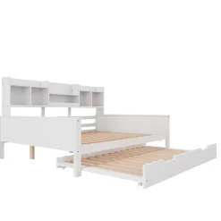 Okwish Lit Gigogne 90x190/140x200 cm avec Lit Tiroir et Tiroirs de Rangement, Bois Blanc, Sommier À Lattes pour Chambre enfant, Blanc
