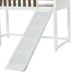 Fortuna lai Lit haut 90x200 cm avec toit, fenêtres, échelle 3 marches, sécurité, cadre bois, blanc Discount