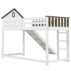 Fortuna lai Lit haut 90x200 cm avec toit, fenêtres, échelle 3 marches, sécurité, cadre bois, blanc Discount