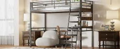 Enfant Fortuna lai Lit Haut 90x200cm, Bureau, Rangement, Échelle, Métal, Noir
