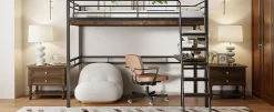 Enfant Fortuna lai Lit Haut 90x200cm, Bureau, Rangement, Échelle, Métal, Noir