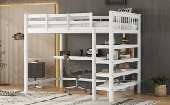 Fortuna lai Lit Haut 140x200cm, Bureau, Rangement, Échelle, Métal, Blanc Online