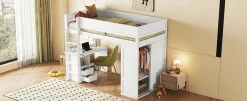 Enfant Fortuna lai Lit Haut 90x200cm, Lit pour Enfant avec Bureau, Armoire, Blanc