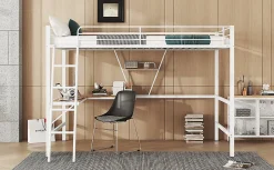 Enfant Fortuna lai Lit Haut 90x200cm, Métal, Bureau L, Rangement, Sans Matelas, Blanc
