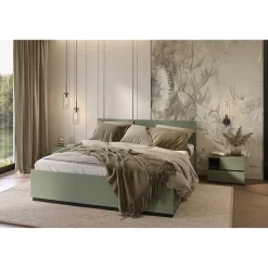 Meublorama Lit HAVANA 160x200 avec sommier Coloris vert sauge et noir Design moderne et structure robuste Sale