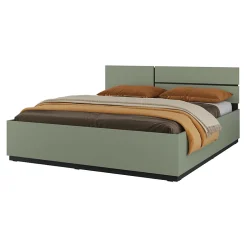 Meublorama Lit HAVANA 160x200 avec sommier Coloris vert sauge et noir Design moderne et structure robuste Sale