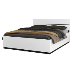 Meublorama Lit HAVANA 160x200 blanc et noir avec sommier Design moderne et confort optimisé Discount