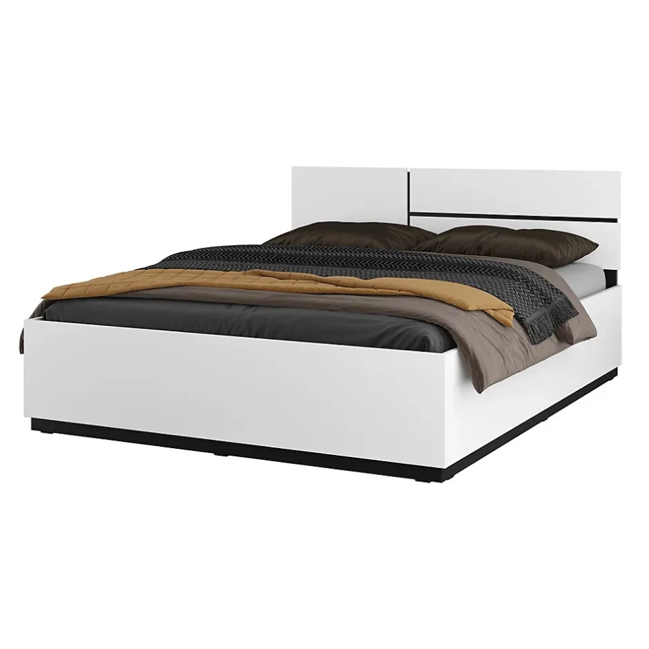 Meublorama Lit HAVANA 160x200 blanc et noir avec sommier Design moderne et confort optimisé Discount