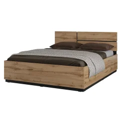 Meublorama Lit HAVANA 180x200 chene et noir avec sommier Style naturel et couchage grand confort Online