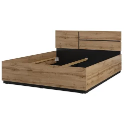 Meublorama Lit HAVANA 180x200 cm chene et noir Grand lit moderne pour chambre naturelle Outlet