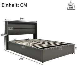 Blackcolors Lit Hydraulique 140X200Cm Led Sommier Gris