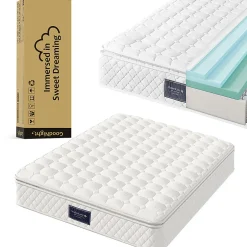 Gutent Lit hydraulique 140x200cm, lit double, espace de rangement en tête de lit avec port usb et type c, lin, beige, avec matelas