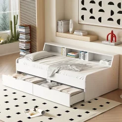Enfant Fortuna lai Lit individuel 90x200cm, avec tiroirs, Blanc