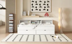 Enfant Fortuna lai Lit individuel 90x200cm, avec tiroirs, Blanc