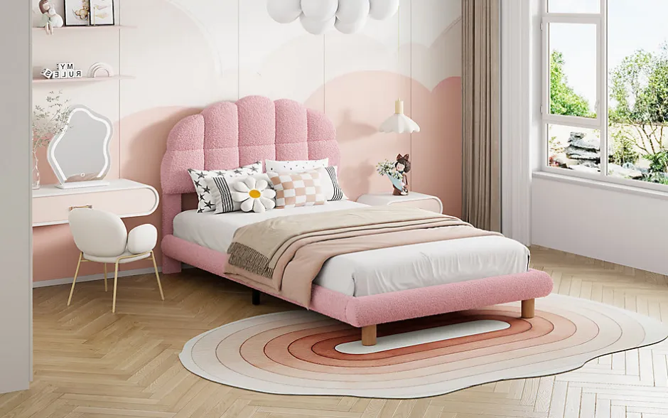 Enfant Generique Lit individuel 90x200cm, enfant, avec sommier à lattes, Rose