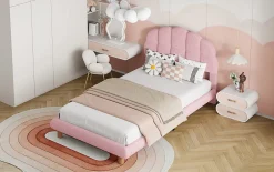 Enfant Generique Lit individuel 90x200cm, enfant, avec sommier à lattes, Rose