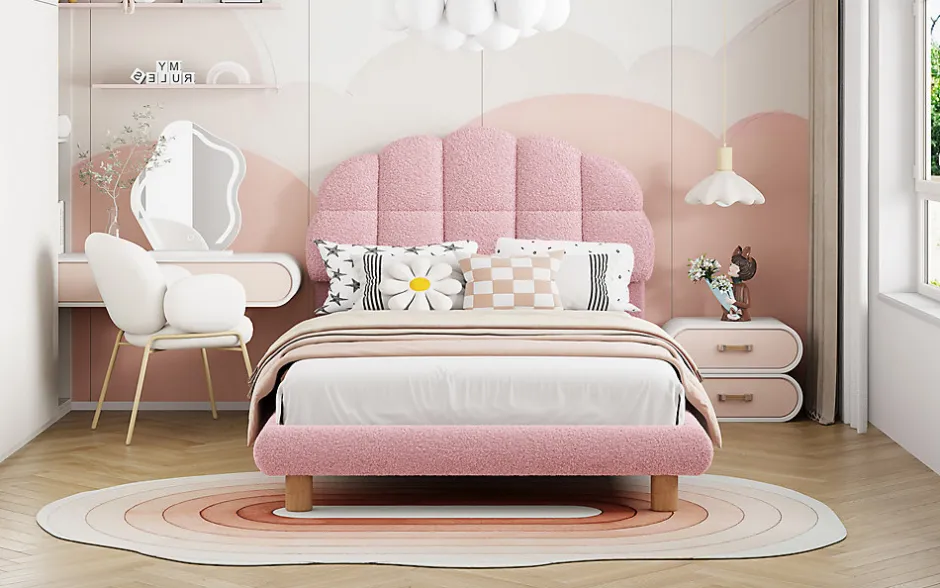 Enfant Generique Lit individuel 90x200cm, enfant, avec sommier à lattes, Rose