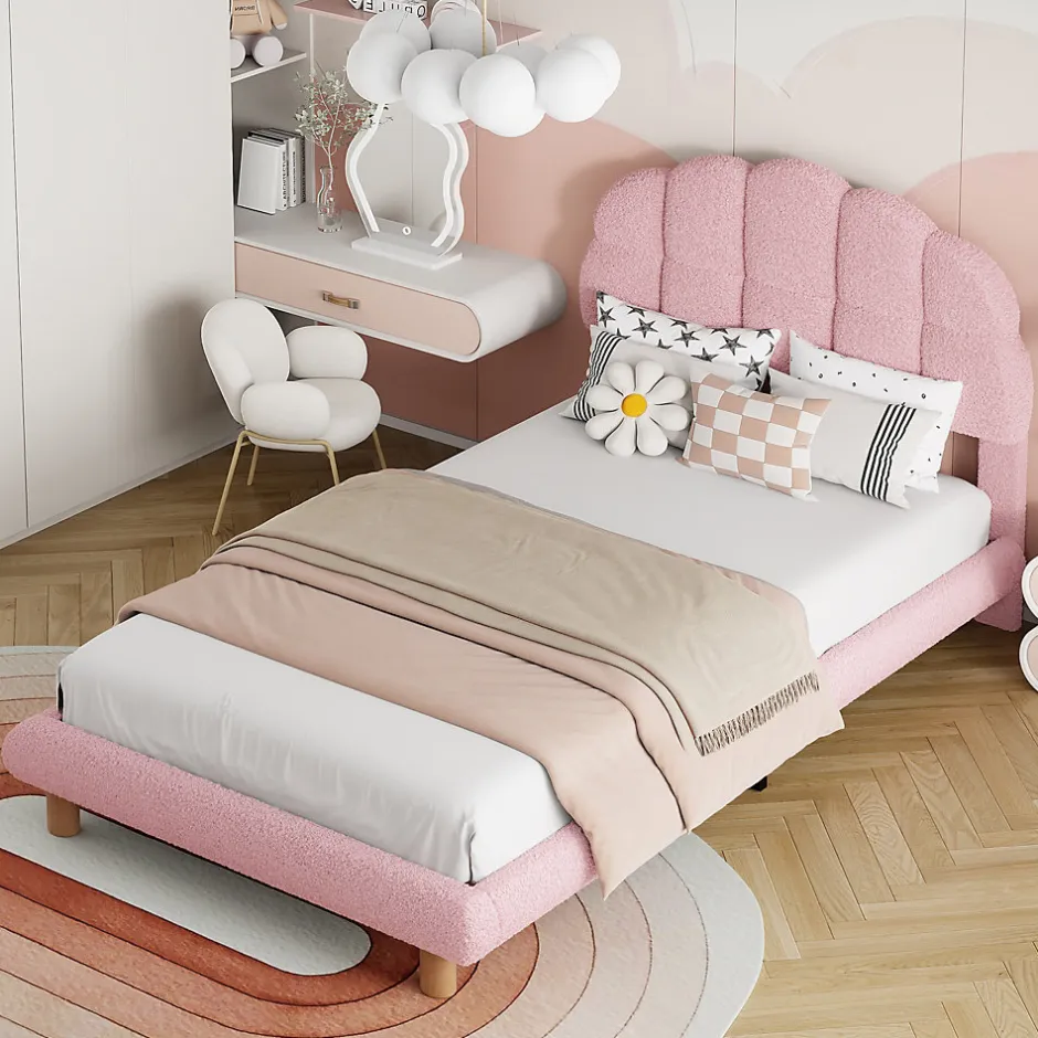 Enfant Generique Lit individuel 90x200cm, enfant, avec sommier à lattes, Rose