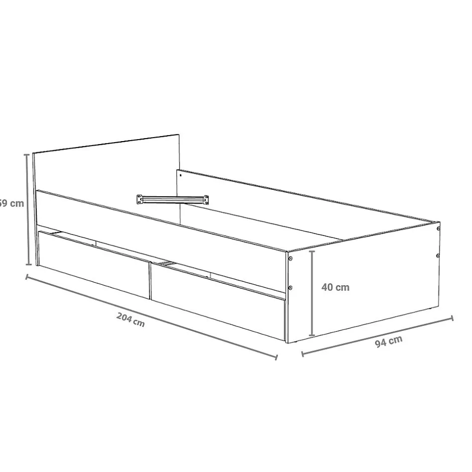 Weber Industries Lit KAPPA 90x190 + 2 tiroirs / Décor Chêne Blanchi