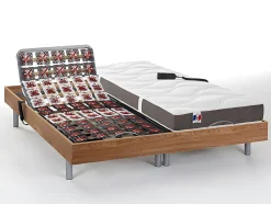 Vente-unique Lit électrique de relaxation tout plots + matelas 100% latex 3 zones - 2 x 80 x 200 cm - Naturel clair - JUPITER de YSMÉE