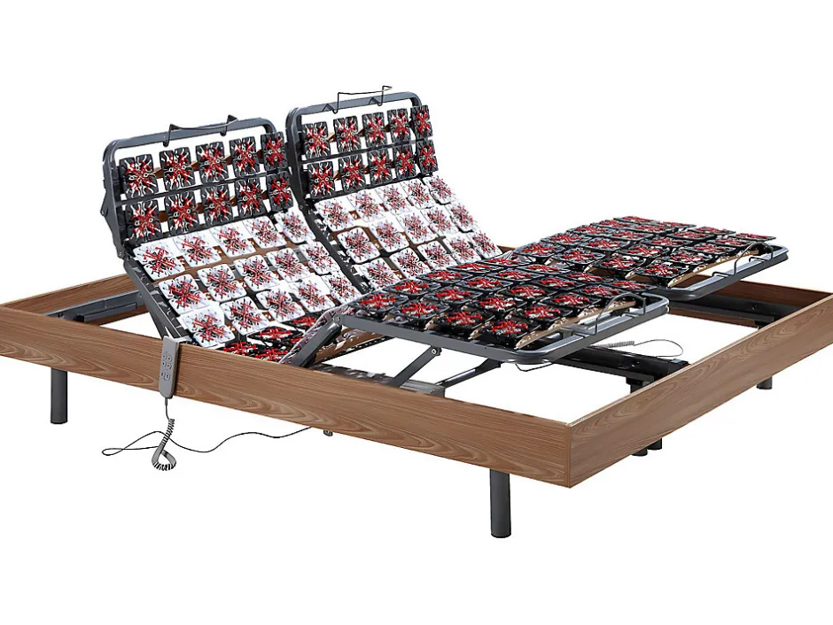 Vente-unique Lit électrique de relaxation tout plots + matelas 100% latex 3 zones - 2 x 80 x 200 cm - Naturel clair - JUPITER de YSMÉE
