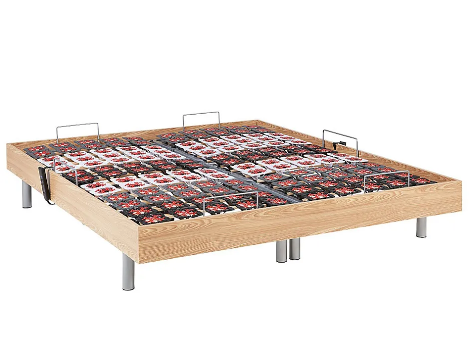 Vente-unique Lit électrique de relaxation tout plots + matelas ressorts ensachés et mémoire forme - 2 x 70 x 190 cm - Chêne - PHANES de YSMÉE