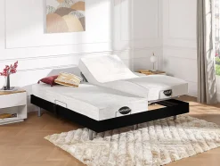 Vente-unique Lit électrique de relaxation tout plots + matelas mémoire de forme et bambou - 2 x 80 x 200 cm - Noir - LYSIS III de NATUREA