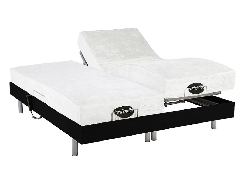 Vente-unique Lit électrique de relaxation tout plots + matelas mémoire de forme et bambou - 2 x 80 x 200 cm - Noir - LYSIS III de NATUREA