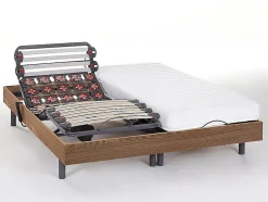 Vente-unique Lit électrique de relaxation lattes et plots + matelas accueil latex - 2 x 90 x 200 cm - Chêne - PANDORA II de YSMÉE