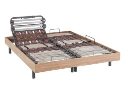 Vente-unique Lit électrique de relaxation lattes et plots + matelas accueil latex - 2 x 90 x 200 cm - Chêne - PANDORA II de YSMÉE