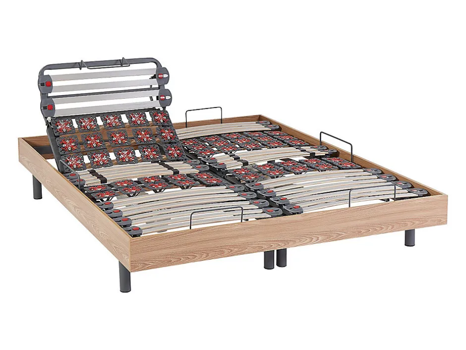 Vente-unique Lit électrique de relaxation lattes et plots + matelas accueil latex - 2 x 90 x 200 cm - Chêne - PANDORA II de YSMÉE