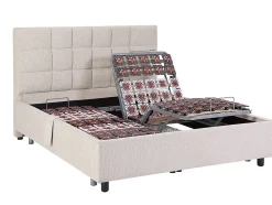 Vente-unique Lit électrique de relaxation déco tout plots + matelas ressorts ensachés et mémoire de forme - 2 x 70 x 190 cm - Tissu - Beige -