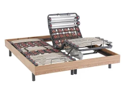 Vente-unique Lit électrique de relaxation lattes et plots + matelas mémoire de forme et bambou - 2 x 90 x 200 cm - Chêne - DAMYSOS de NATUREA