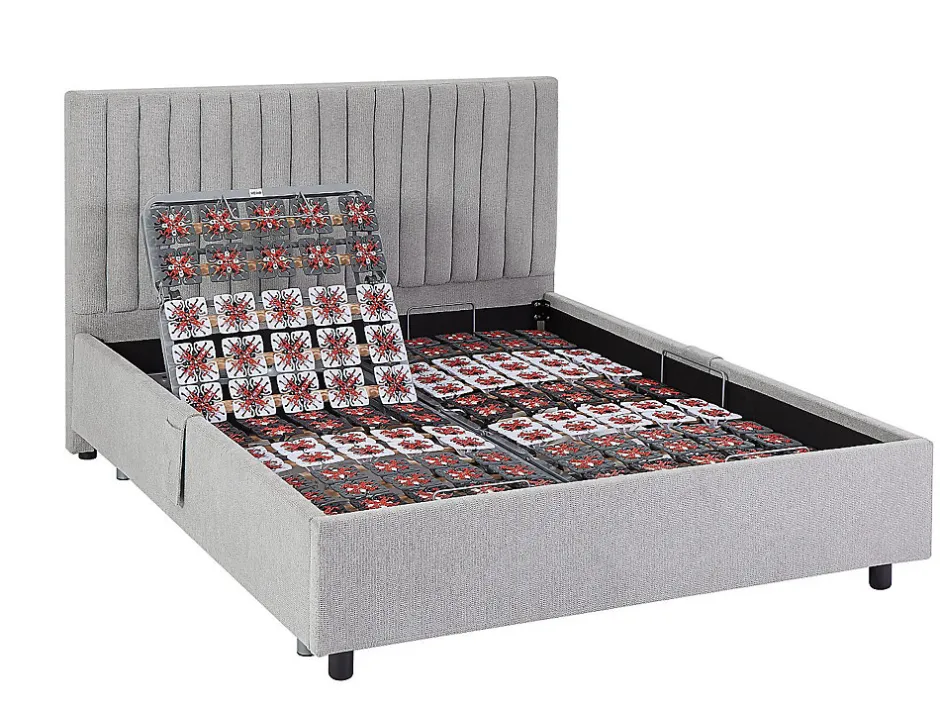 Vente-unique Lit électrique de relaxation déco tout plots + matelas 100% latex 3 zones - 2 x 70 x 190 cm - Tissu - Gris - TIARI de YSMÉE