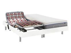 Vente-unique Lit électrique de relaxation tout plots + matelas mémoire de forme - 2 x 80 x 200 cm - Blanc - HESIODE III de YSMÉE Best
