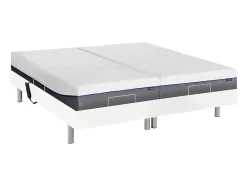 Vente-unique Lit électrique de relaxation tout plots + matelas mémoire de forme - 2 x 80 x 200 cm - Blanc - HESIODE III de YSMÉE Best