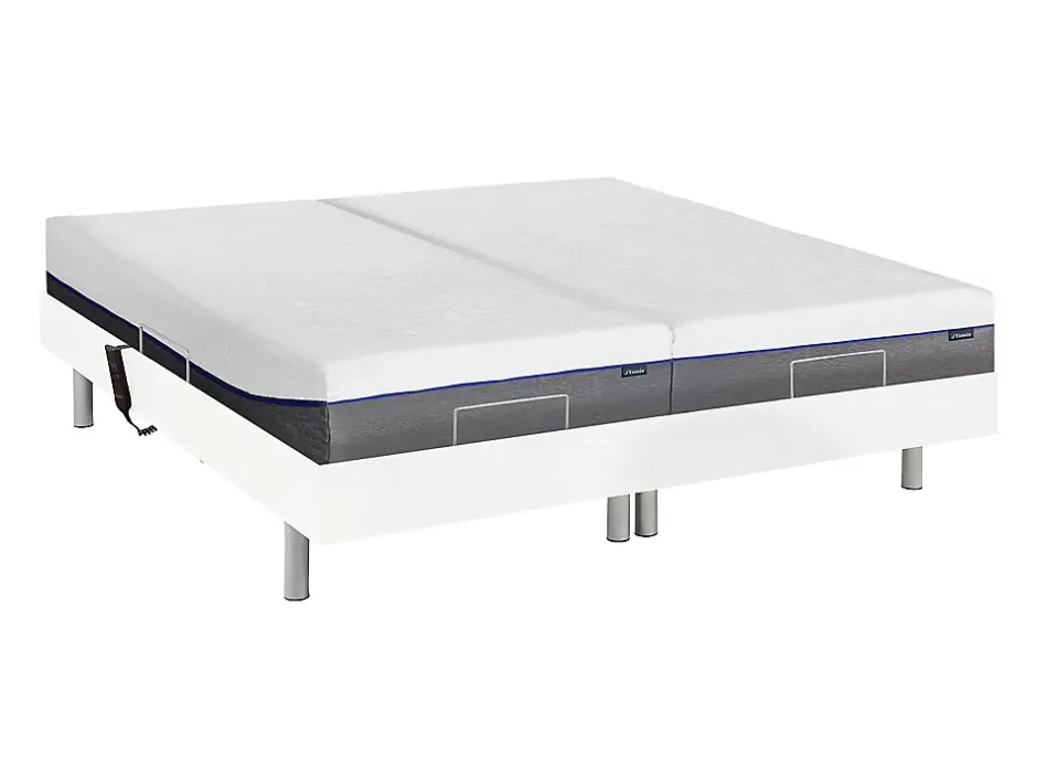 Vente-unique Lit électrique de relaxation tout plots + matelas mémoire de forme - 2 x 80 x 200 cm - Blanc - HESIODE III de YSMÉE Best