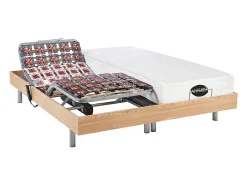 Vente-unique Lit électrique de relaxation tout plots + matelas mémoire de forme et bambou - 2 x 90 x 200 cm - Chêne - LYSIS III de NATUREA Discount